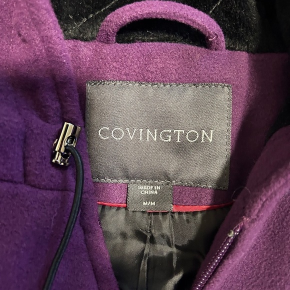 Covington womens sz medium purple full zip peacoat w adjustable plush lined hood - Picture 2 of 9